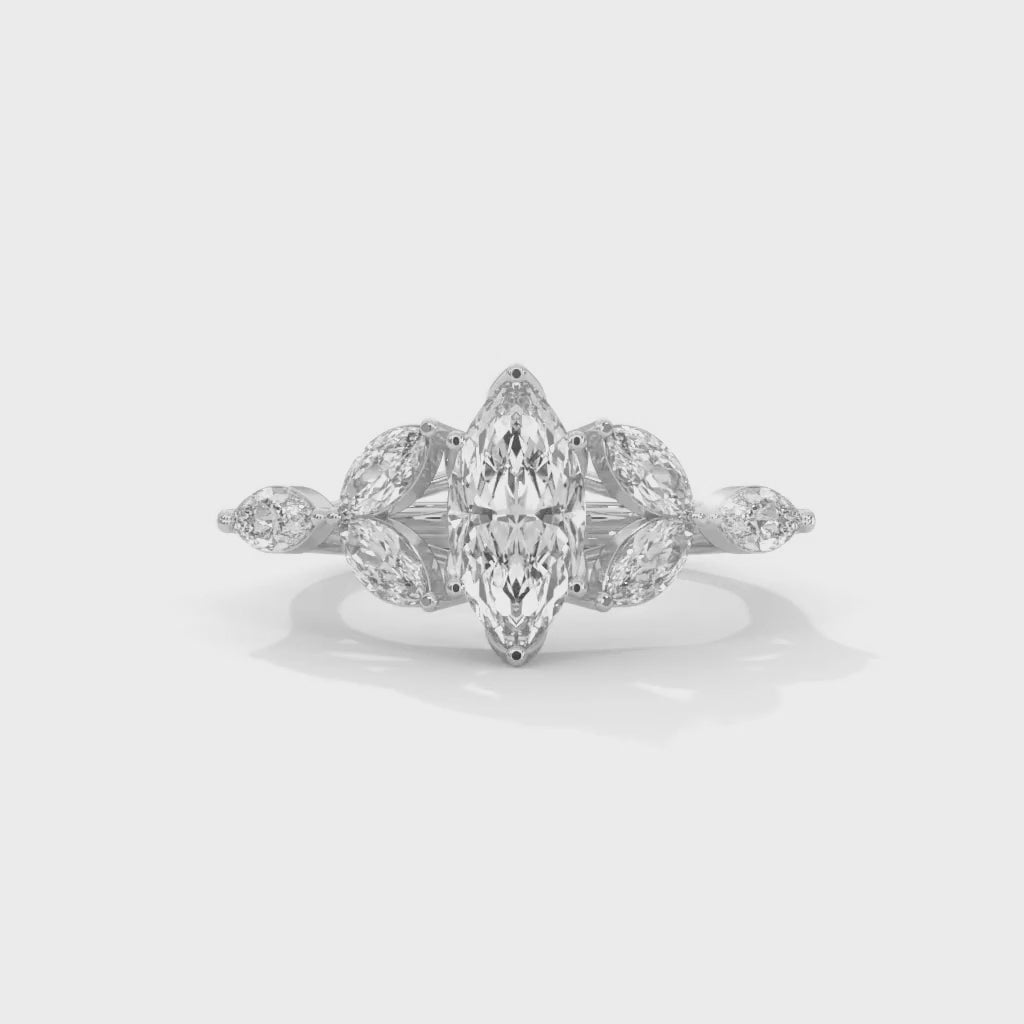 Marquise Cut Lab-Grown Diamond Floral Engagement Ring in White Gold