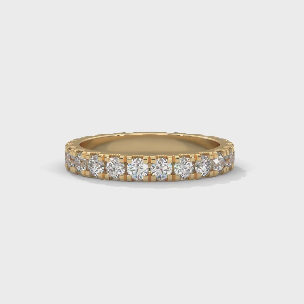 Round Brilliant Cut Lab-Grown Diamond Scallop-Set Eternity Ring in Yellow Gold