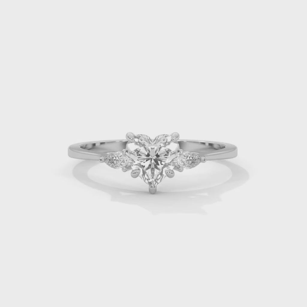 Heart and Pear-Shaped Lab-Grown Diamond Three-Stone Engagement Ring in White Gold