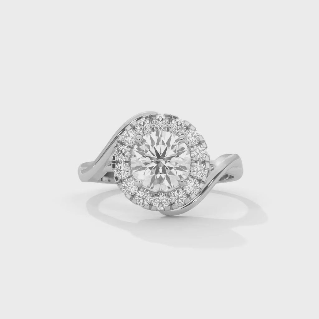 Round Brilliant Cut Lab-Grown Diamond Twisted Halo Engagement Ring in White Gold