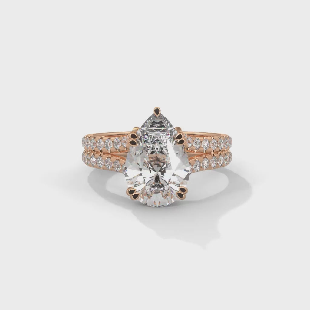 Pear-Shaped Lab-Grown Diamond Double-Band Pavé Engagement Ring in Rose Gold