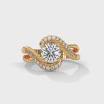 Round Brilliant Cut Lab-Grown Diamond Pavé Swirl Engagement Ring in Yellow Gold