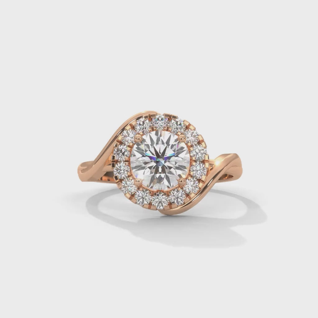 Round Brilliant Cut Lab-Grown Diamond Twisted Halo Engagement Ring in Rose Gold