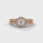 Round Brilliant Cut Lab-Grown Diamond Halo Split Shank Engagement Ring in Rose Gold