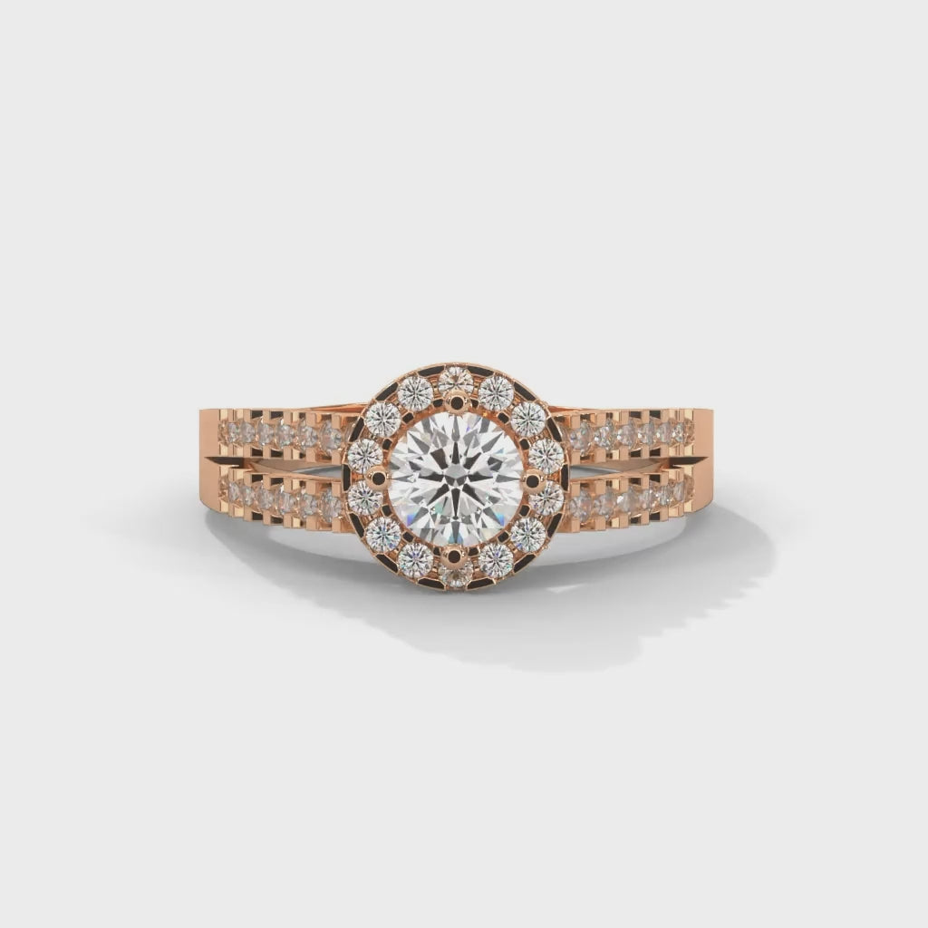 Round Brilliant Cut Lab-Grown Diamond Halo Split Shank Engagement Ring in Rose Gold