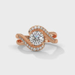 Round Brilliant Cut Lab-Grown Diamond Pavé Swirl Engagement Ring in Rose Gold